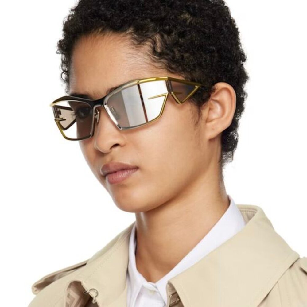 Givenchy GV40066U 39C Sunglasses Yellow Geometric Frame, Smoke Mirror Lenses